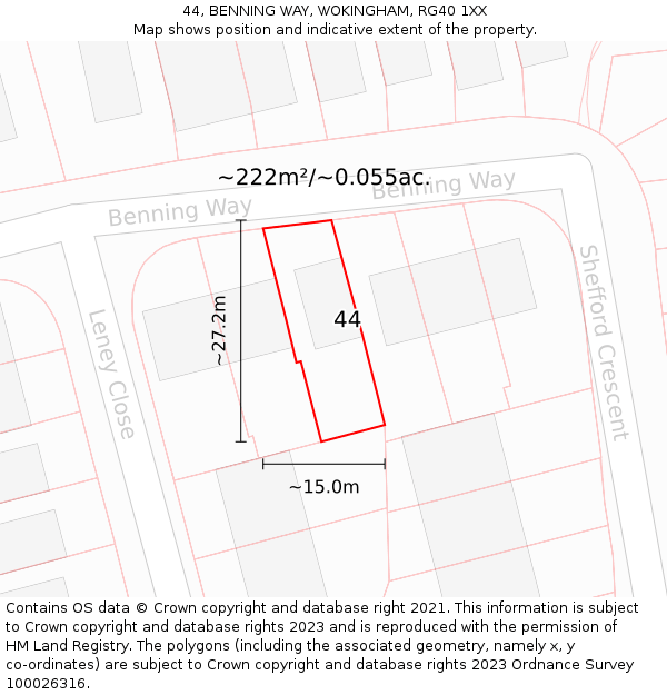 44, BENNING WAY, WOKINGHAM, RG40 1XX: Plot and title map