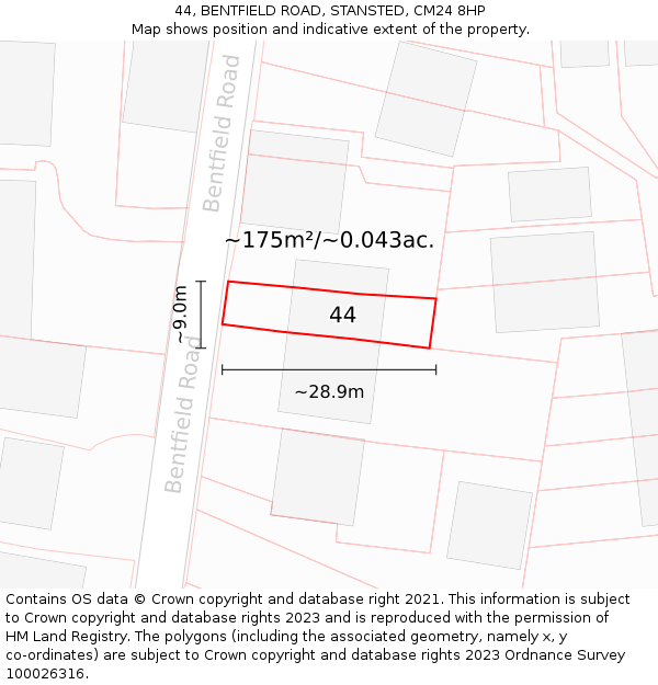 44, BENTFIELD ROAD, STANSTED, CM24 8HP: Plot and title map