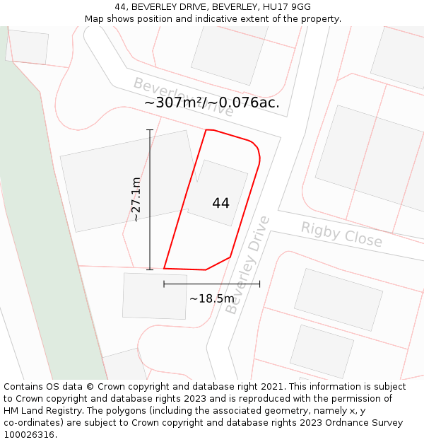 44, BEVERLEY DRIVE, BEVERLEY, HU17 9GG: Plot and title map