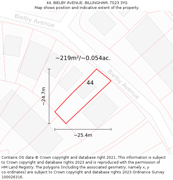 44, BIELBY AVENUE, BILLINGHAM, TS23 3YG: Plot and title map