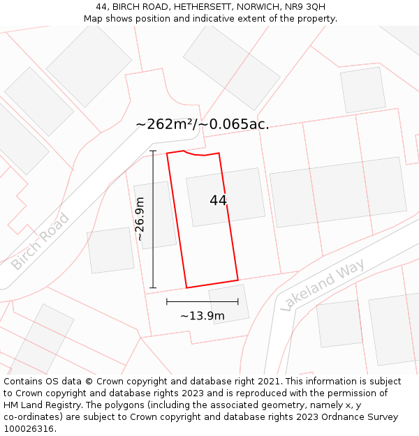 44, BIRCH ROAD, HETHERSETT, NORWICH, NR9 3QH: Plot and title map