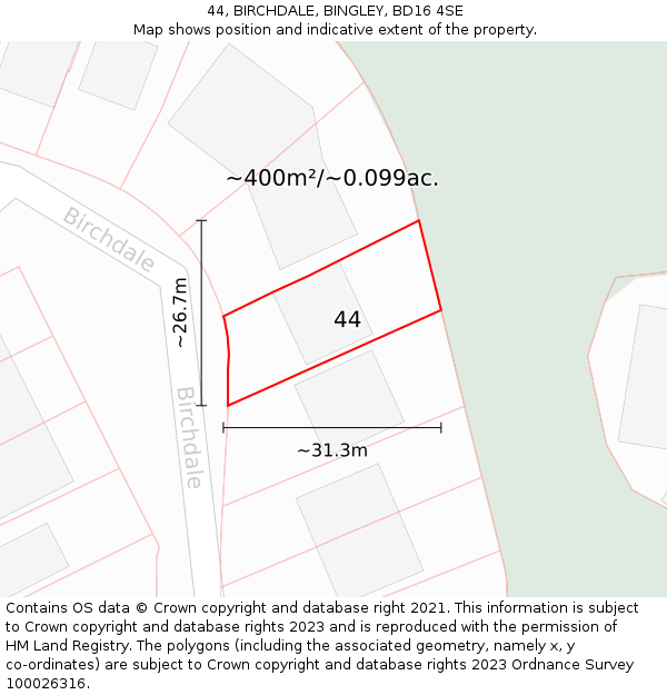 44, BIRCHDALE, BINGLEY, BD16 4SE: Plot and title map