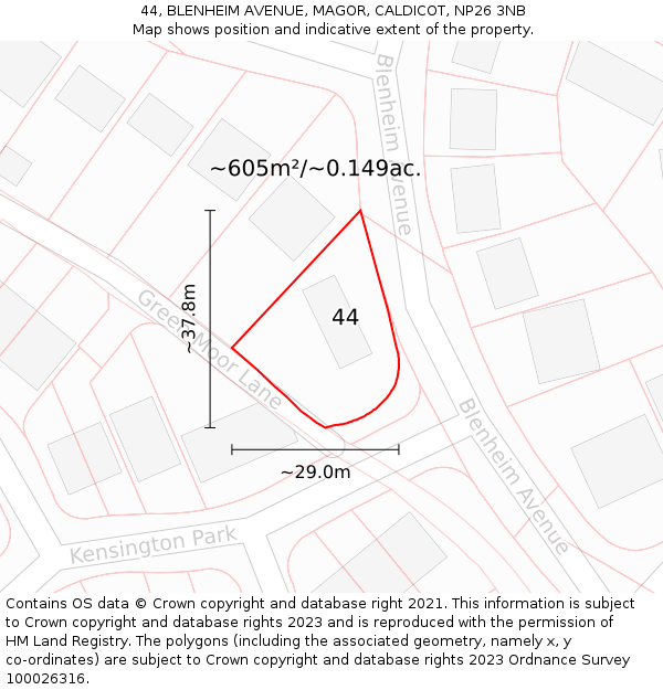 44, BLENHEIM AVENUE, MAGOR, CALDICOT, NP26 3NB: Plot and title map