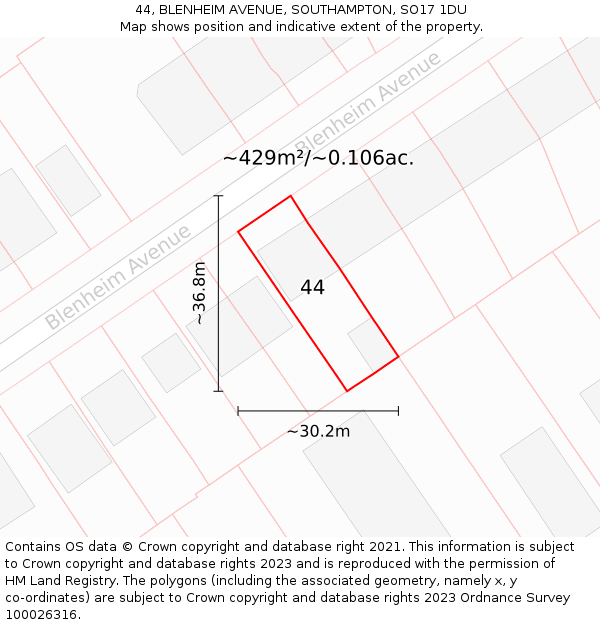 44, BLENHEIM AVENUE, SOUTHAMPTON, SO17 1DU: Plot and title map