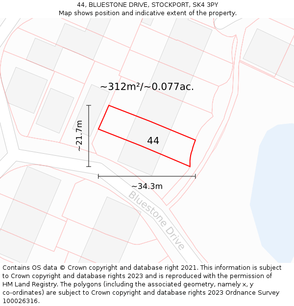 44, BLUESTONE DRIVE, STOCKPORT, SK4 3PY: Plot and title map