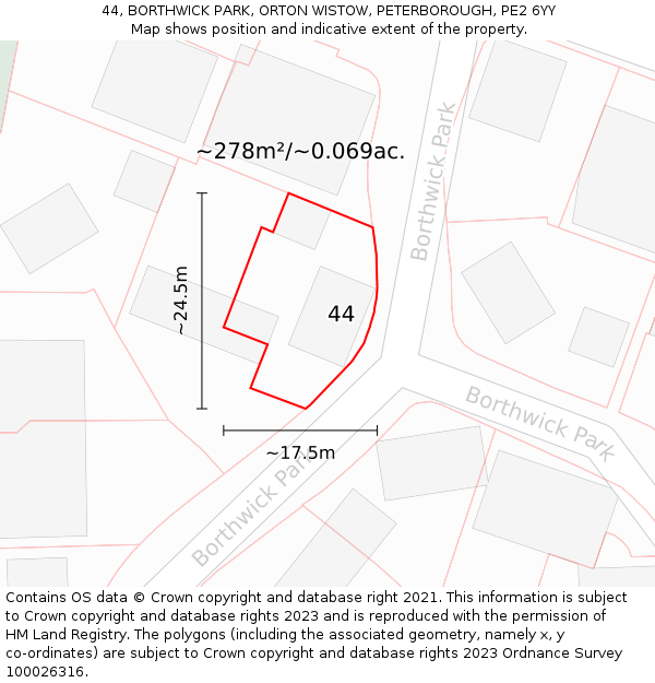 44, BORTHWICK PARK, ORTON WISTOW, PETERBOROUGH, PE2 6YY: Plot and title map
