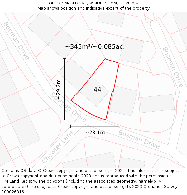 44, BOSMAN DRIVE, WINDLESHAM, GU20 6JW: Plot and title map