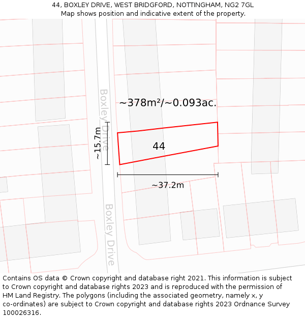 44, BOXLEY DRIVE, WEST BRIDGFORD, NOTTINGHAM, NG2 7GL: Plot and title map