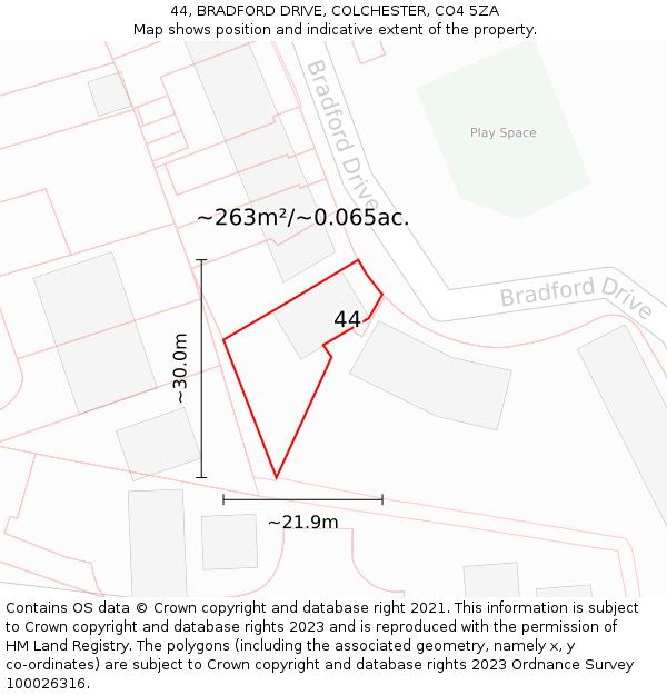 44, BRADFORD DRIVE, COLCHESTER, CO4 5ZA: Plot and title map