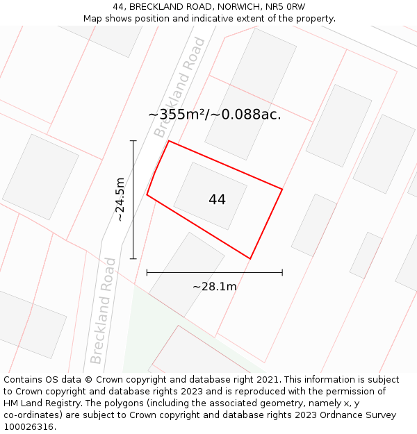 44, BRECKLAND ROAD, NORWICH, NR5 0RW: Plot and title map