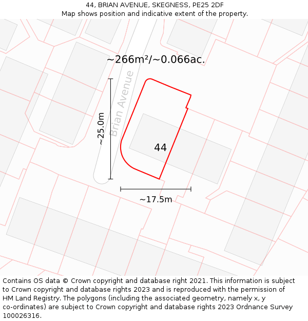 44, BRIAN AVENUE, SKEGNESS, PE25 2DF: Plot and title map