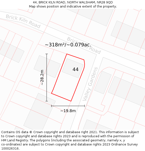 44, BRICK KILN ROAD, NORTH WALSHAM, NR28 9QD: Plot and title map