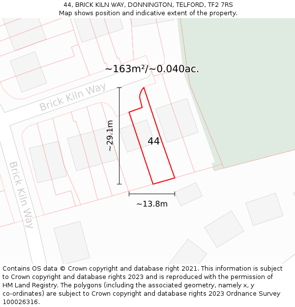 44, BRICK KILN WAY, DONNINGTON, TELFORD, TF2 7RS: Plot and title map