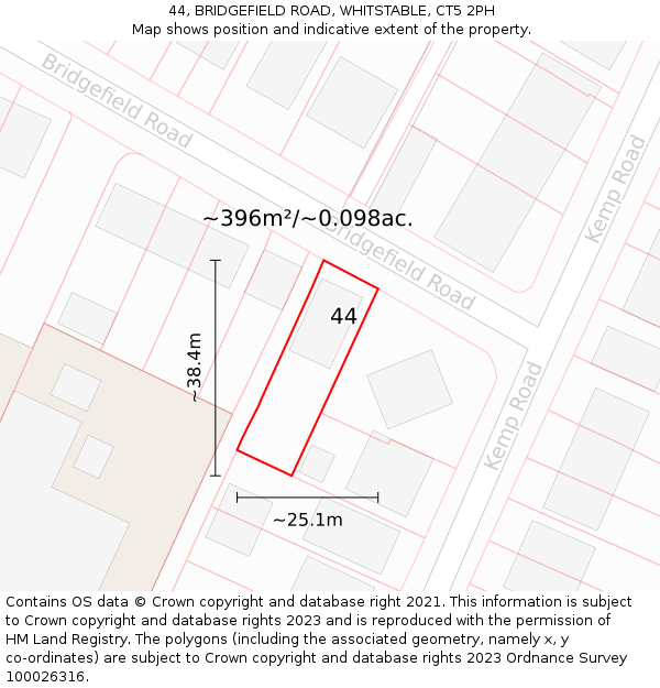 44, BRIDGEFIELD ROAD, WHITSTABLE, CT5 2PH: Plot and title map