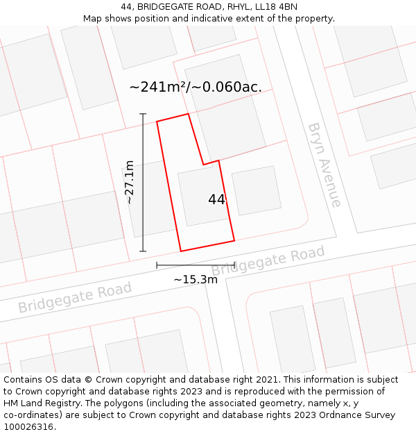 44, BRIDGEGATE ROAD, RHYL, LL18 4BN: Plot and title map