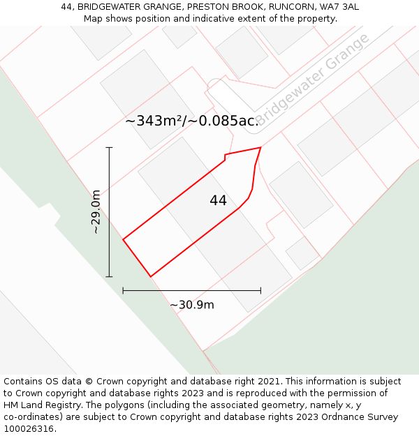 44, BRIDGEWATER GRANGE, PRESTON BROOK, RUNCORN, WA7 3AL: Plot and title map