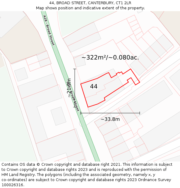 44, BROAD STREET, CANTERBURY, CT1 2LR: Plot and title map