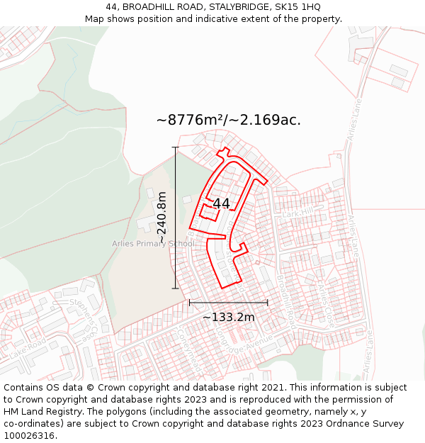 44, BROADHILL ROAD, STALYBRIDGE, SK15 1HQ: Plot and title map