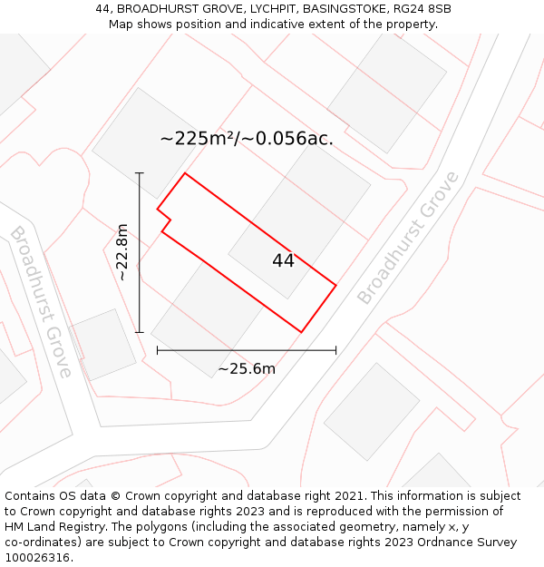 44, BROADHURST GROVE, LYCHPIT, BASINGSTOKE, RG24 8SB: Plot and title map