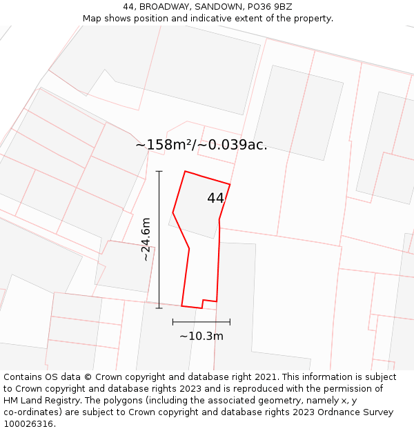 44, BROADWAY, SANDOWN, PO36 9BZ: Plot and title map