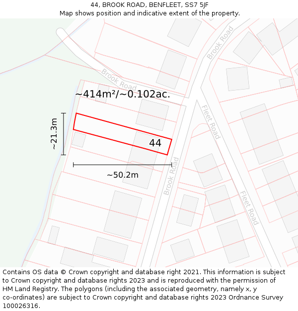 44, BROOK ROAD, BENFLEET, SS7 5JF: Plot and title map