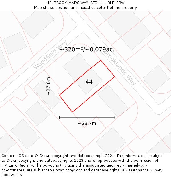 44, BROOKLANDS WAY, REDHILL, RH1 2BW: Plot and title map