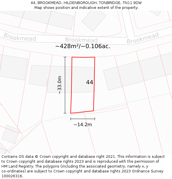 44, BROOKMEAD, HILDENBOROUGH, TONBRIDGE, TN11 9DW: Plot and title map