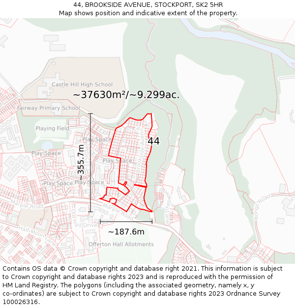 44, BROOKSIDE AVENUE, STOCKPORT, SK2 5HR: Plot and title map