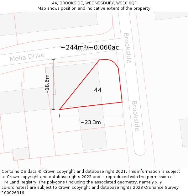 44, BROOKSIDE, WEDNESBURY, WS10 0QF: Plot and title map