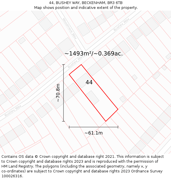 44, BUSHEY WAY, BECKENHAM, BR3 6TB: Plot and title map