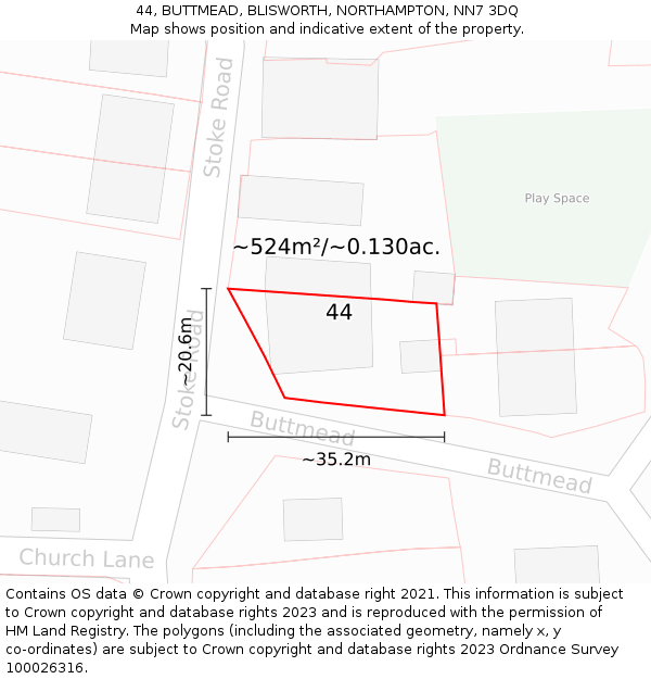 44, BUTTMEAD, BLISWORTH, NORTHAMPTON, NN7 3DQ: Plot and title map