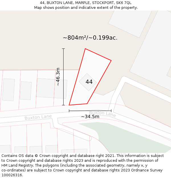 44, BUXTON LANE, MARPLE, STOCKPORT, SK6 7QL: Plot and title map