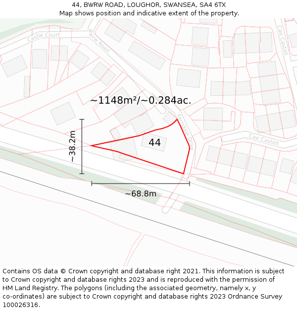 44, BWRW ROAD, LOUGHOR, SWANSEA, SA4 6TX: Plot and title map