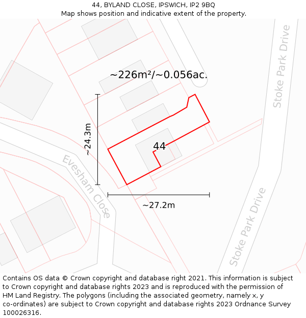 44, BYLAND CLOSE, IPSWICH, IP2 9BQ: Plot and title map