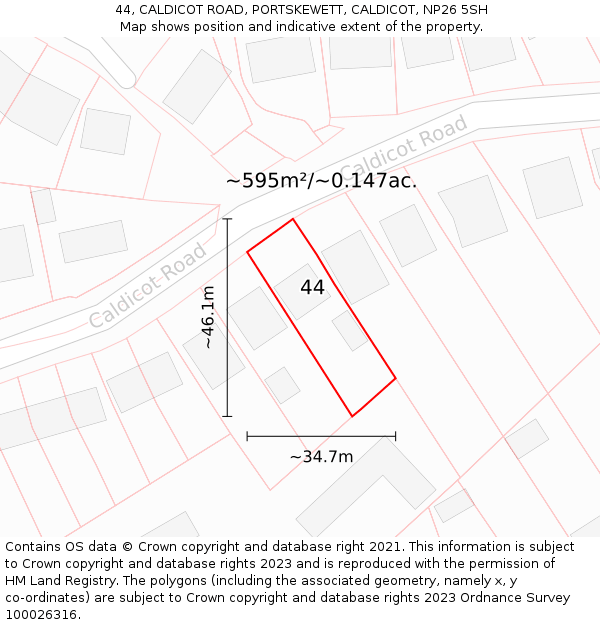 44, CALDICOT ROAD, PORTSKEWETT, CALDICOT, NP26 5SH: Plot and title map