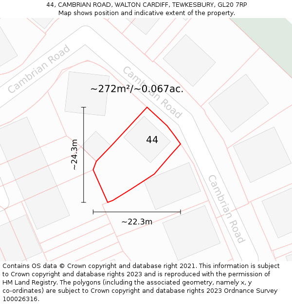 44, CAMBRIAN ROAD, WALTON CARDIFF, TEWKESBURY, GL20 7RP: Plot and title map