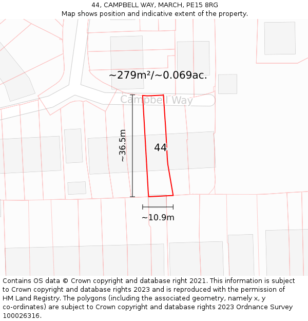 44, CAMPBELL WAY, MARCH, PE15 8RG: Plot and title map