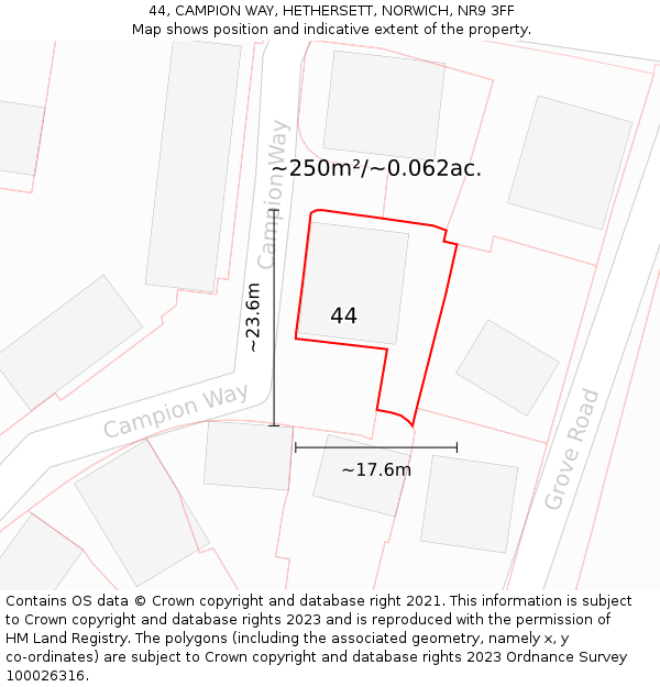 44, CAMPION WAY, HETHERSETT, NORWICH, NR9 3FF: Plot and title map