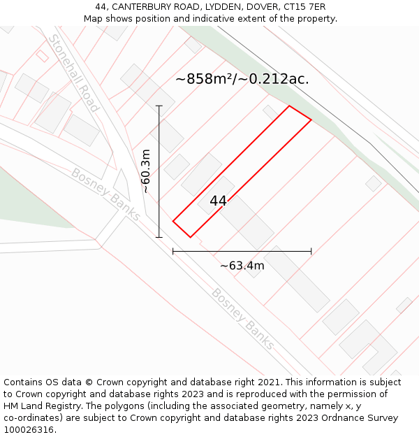 44, CANTERBURY ROAD, LYDDEN, DOVER, CT15 7ER: Plot and title map