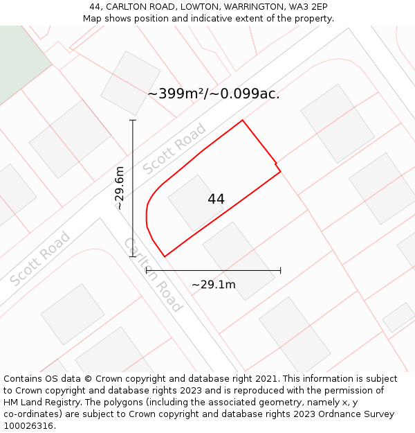 44, CARLTON ROAD, LOWTON, WARRINGTON, WA3 2EP: Plot and title map