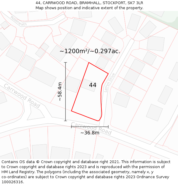 44, CARRWOOD ROAD, BRAMHALL, STOCKPORT, SK7 3LR: Plot and title map