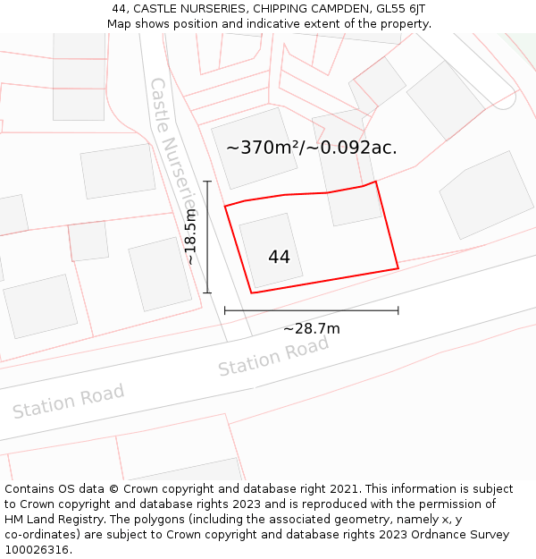 44, CASTLE NURSERIES, CHIPPING CAMPDEN, GL55 6JT: Plot and title map