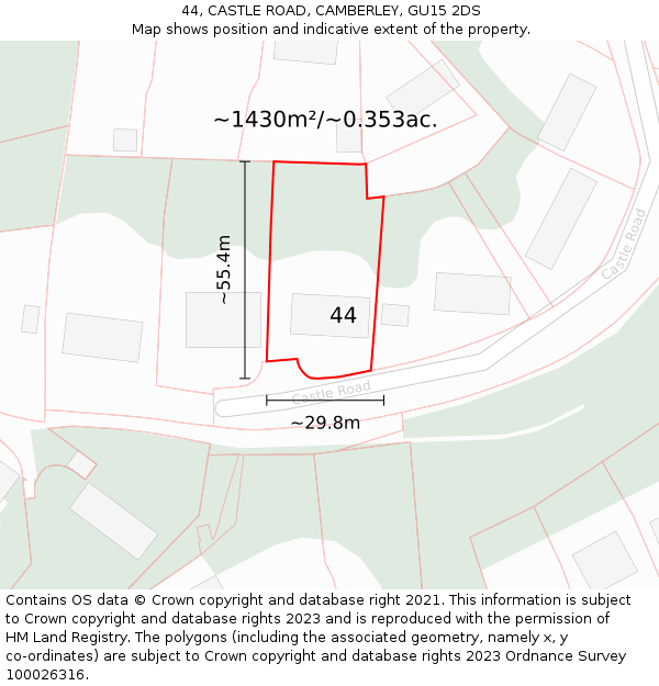 44, CASTLE ROAD, CAMBERLEY, GU15 2DS: Plot and title map