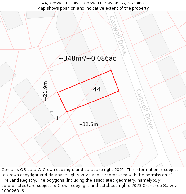 44, CASWELL DRIVE, CASWELL, SWANSEA, SA3 4RN: Plot and title map