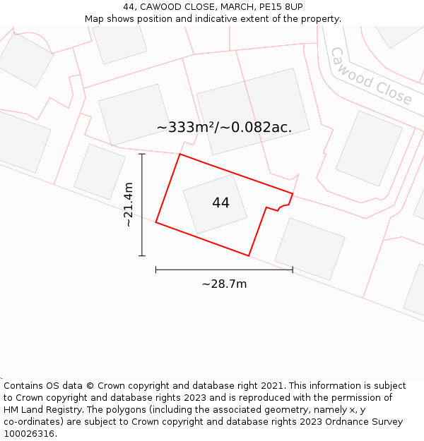 44, CAWOOD CLOSE, MARCH, PE15 8UP: Plot and title map