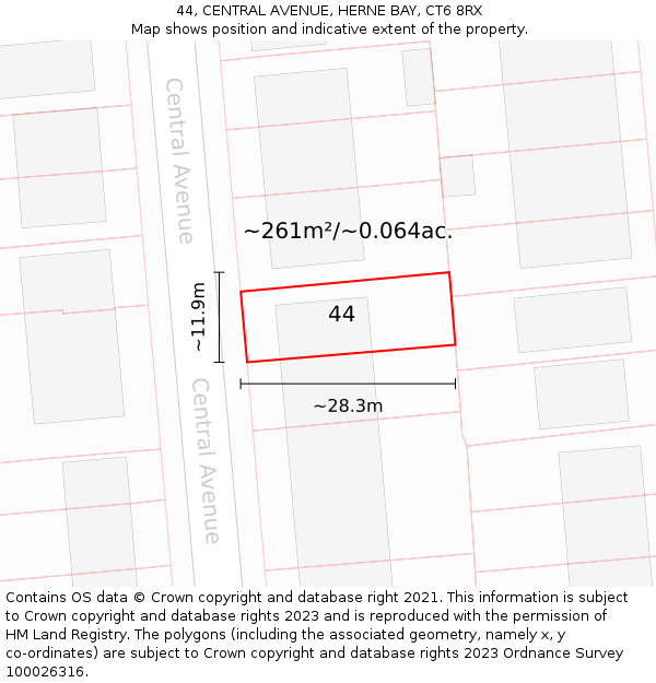 44, CENTRAL AVENUE, HERNE BAY, CT6 8RX: Plot and title map