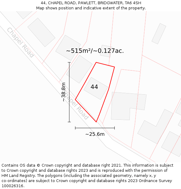 44, CHAPEL ROAD, PAWLETT, BRIDGWATER, TA6 4SH: Plot and title map