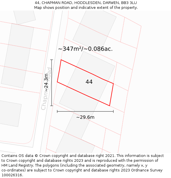 44, CHAPMAN ROAD, HODDLESDEN, DARWEN, BB3 3LU: Plot and title map