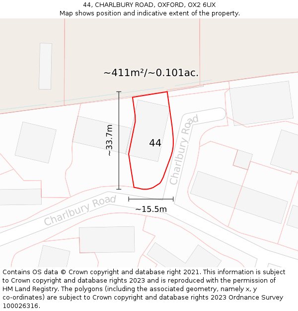 44, CHARLBURY ROAD, OXFORD, OX2 6UX: Plot and title map