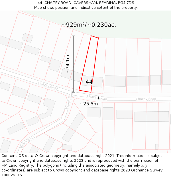 44, CHAZEY ROAD, CAVERSHAM, READING, RG4 7DS: Plot and title map